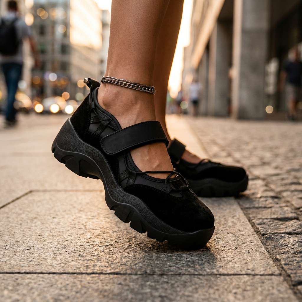 Chaussures confort femme à bride réglable et semelle épaisse