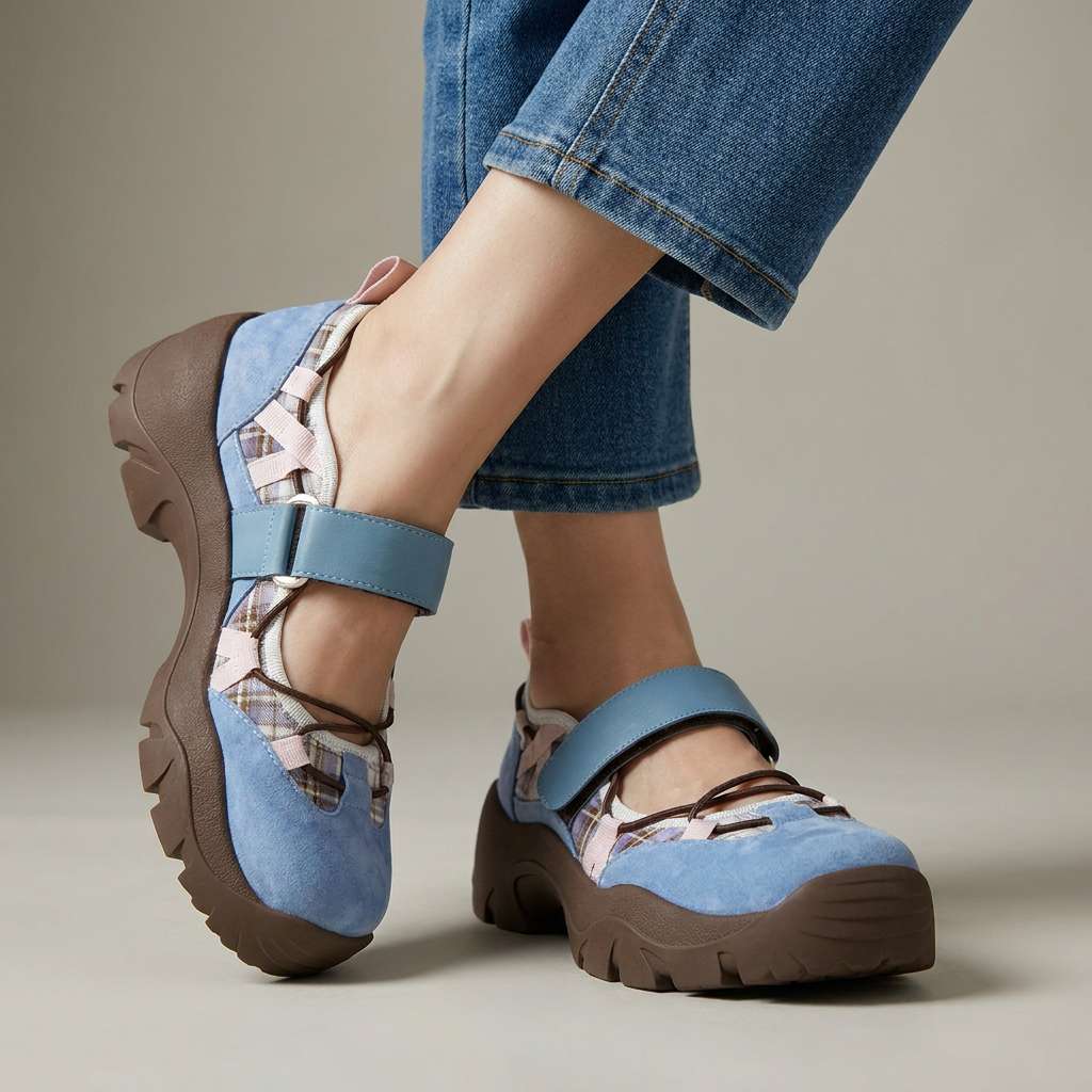 Chaussures confort femme à bride réglable et semelle épaisse