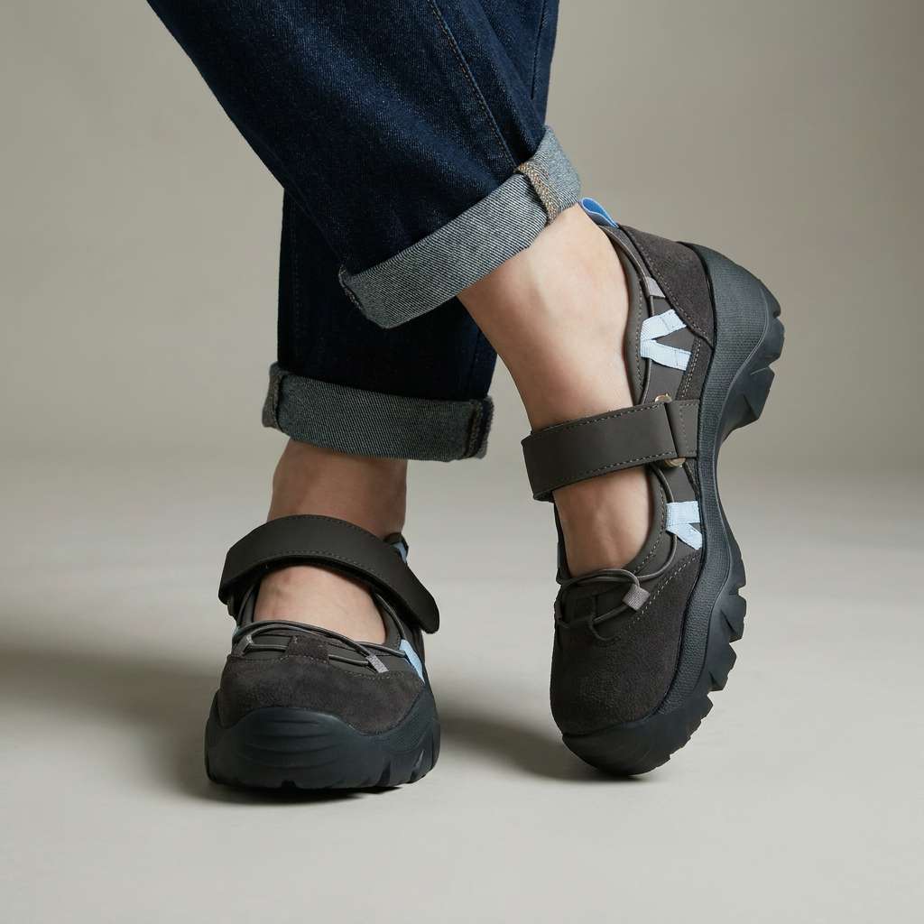 Chaussures confort femme à bride réglable et semelle épaisse
