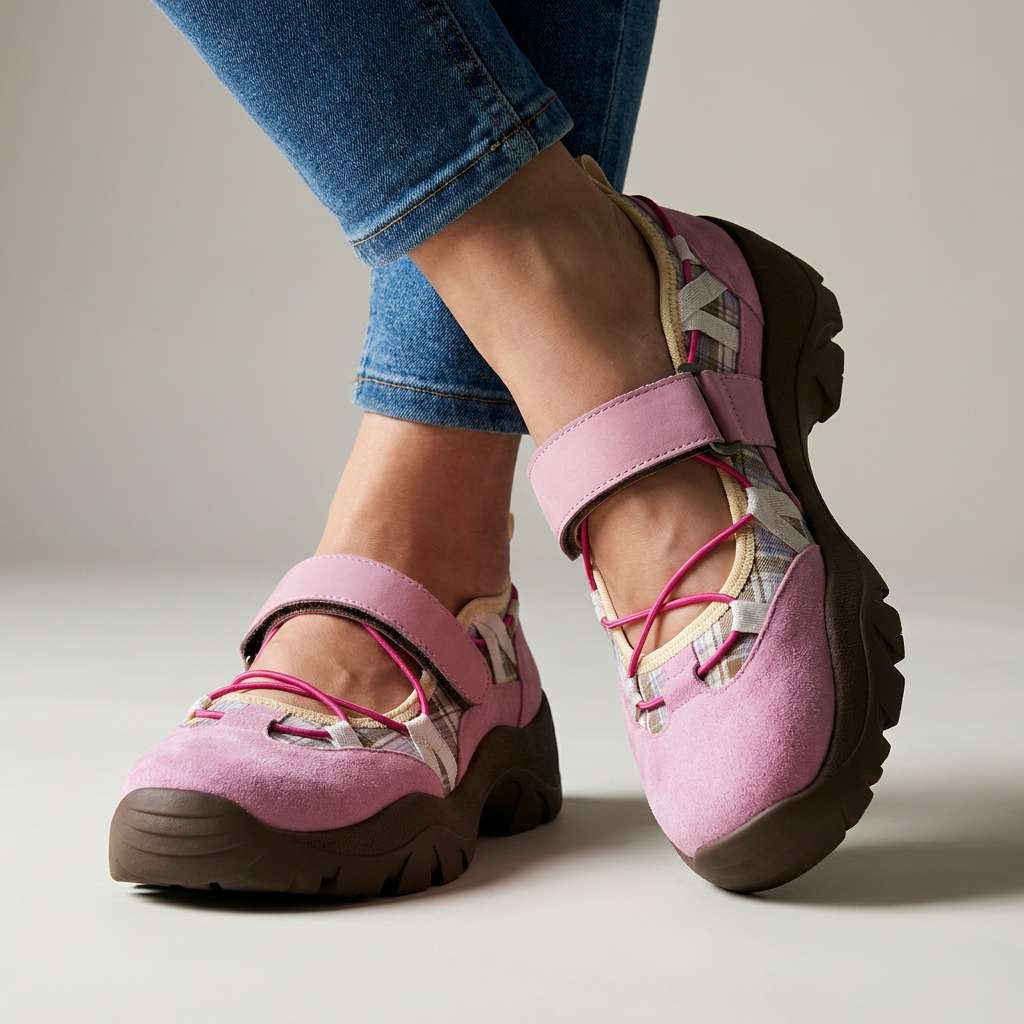 Chaussures confort femme à bride réglable et semelle épaisse