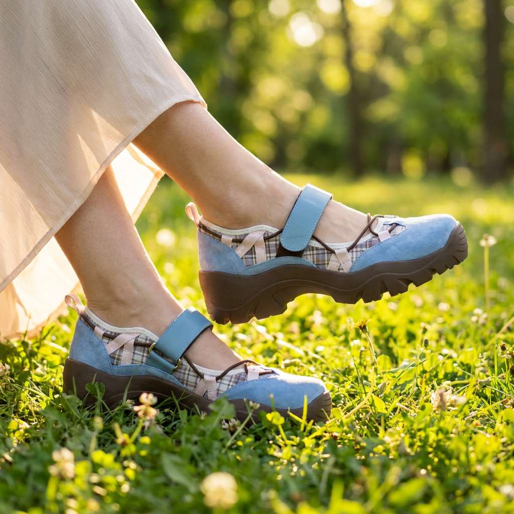 Chaussures confort femme à bride réglable et semelle épaisse