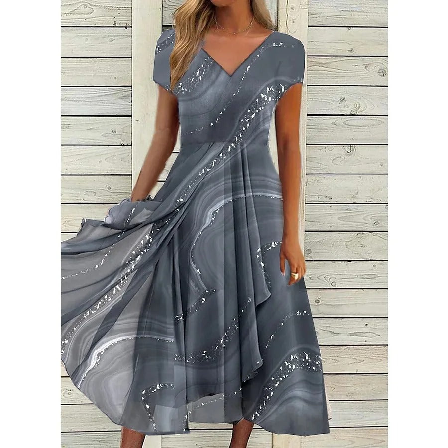 Robe Midi Femme Imprimée Fluide Col V pour Style Élégant et Confort Quotidien