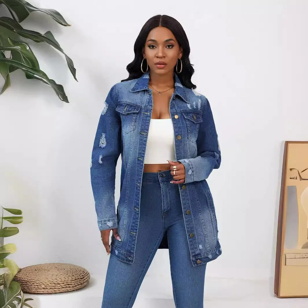 Veste denim femme oversize effet vintage coupe décontractée usage quotidien
