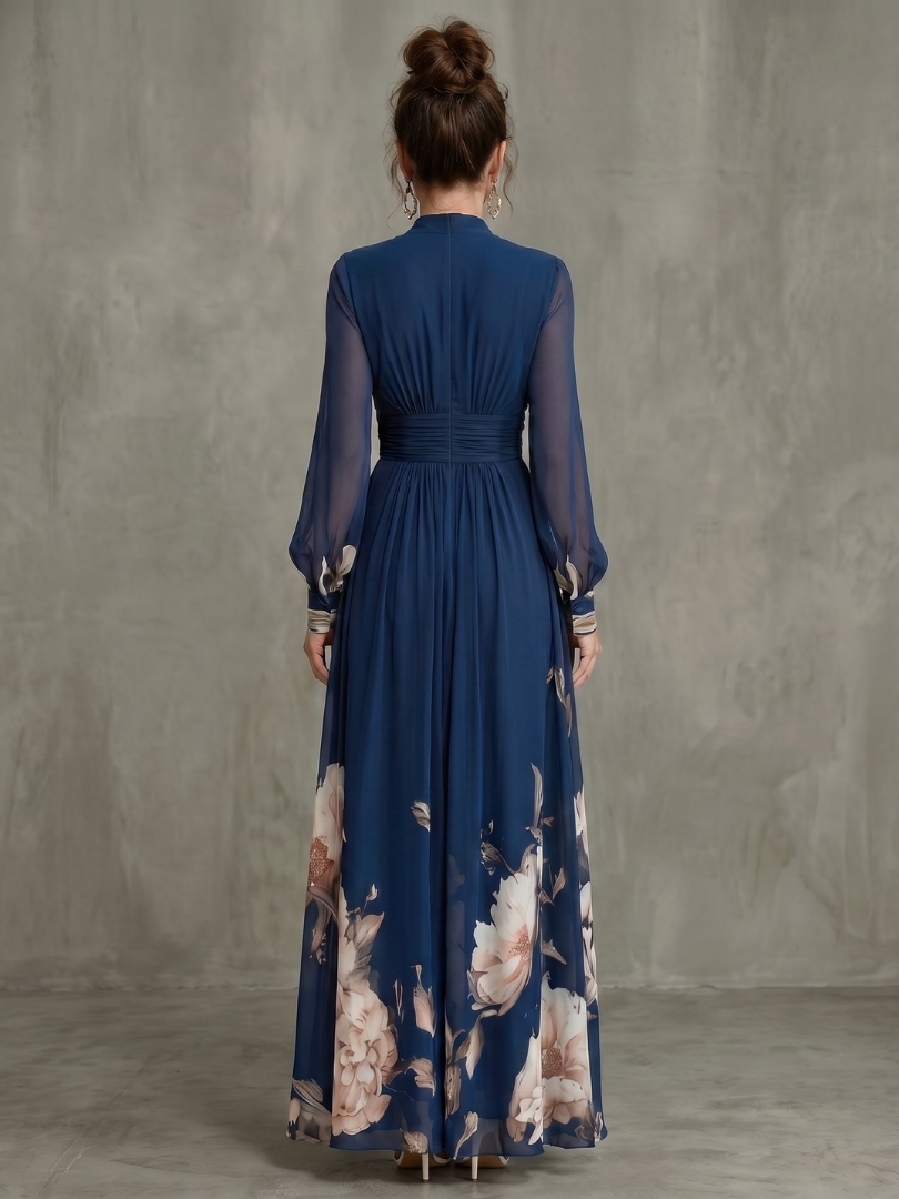 Robe maxi femme à manches transparentes avec ourlet floral
