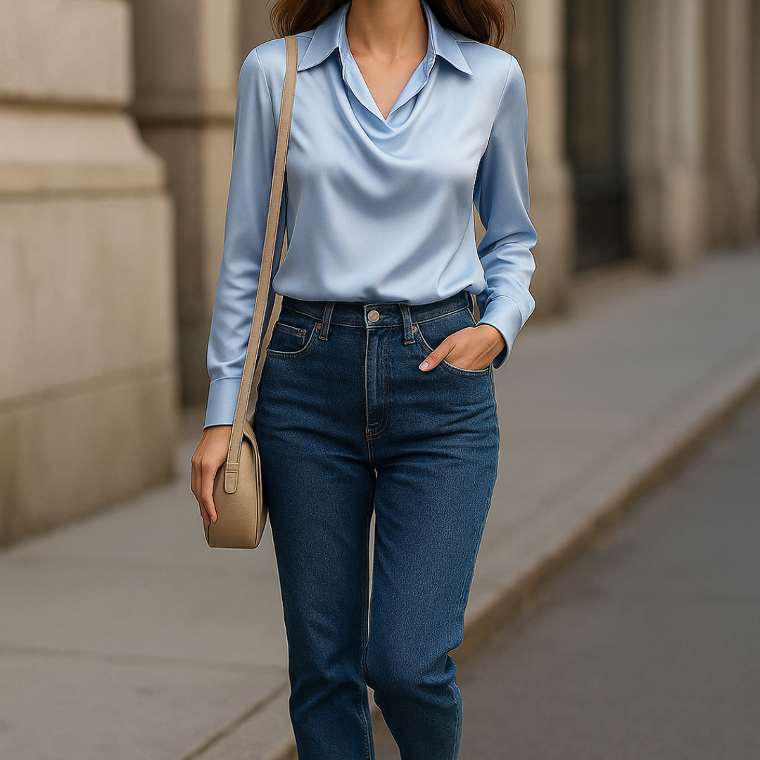 Blouse femme satinée col drapé | Élégante & fluide