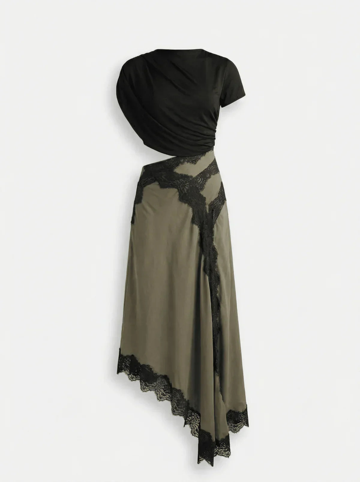 Ensemble Femme Élégant avec Top Asymétrique et Jupe Dentelle