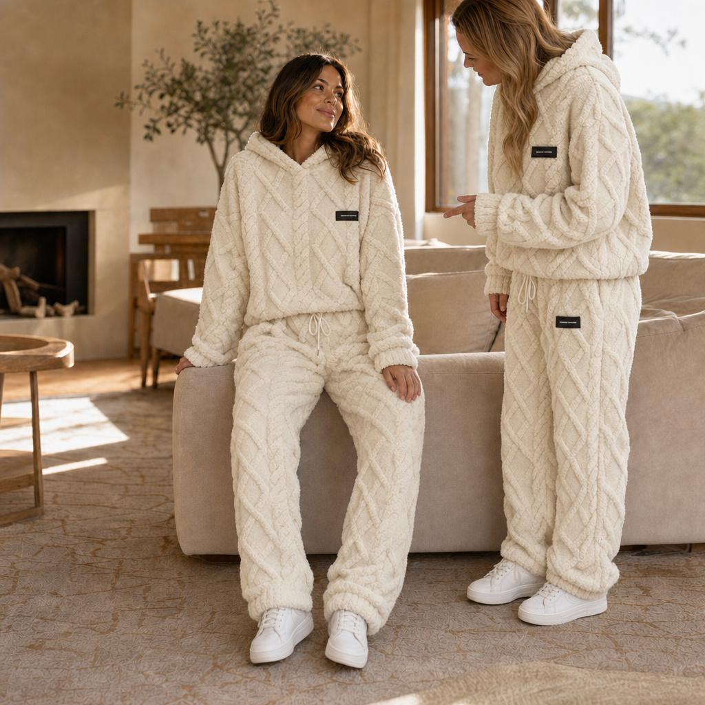 Ensemble cocooning femme en polaire à capuche et pantalon