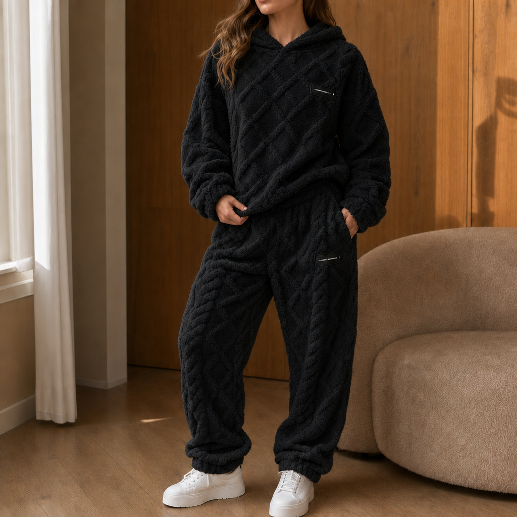Ensemble cocooning femme en polaire à capuche et pantalon