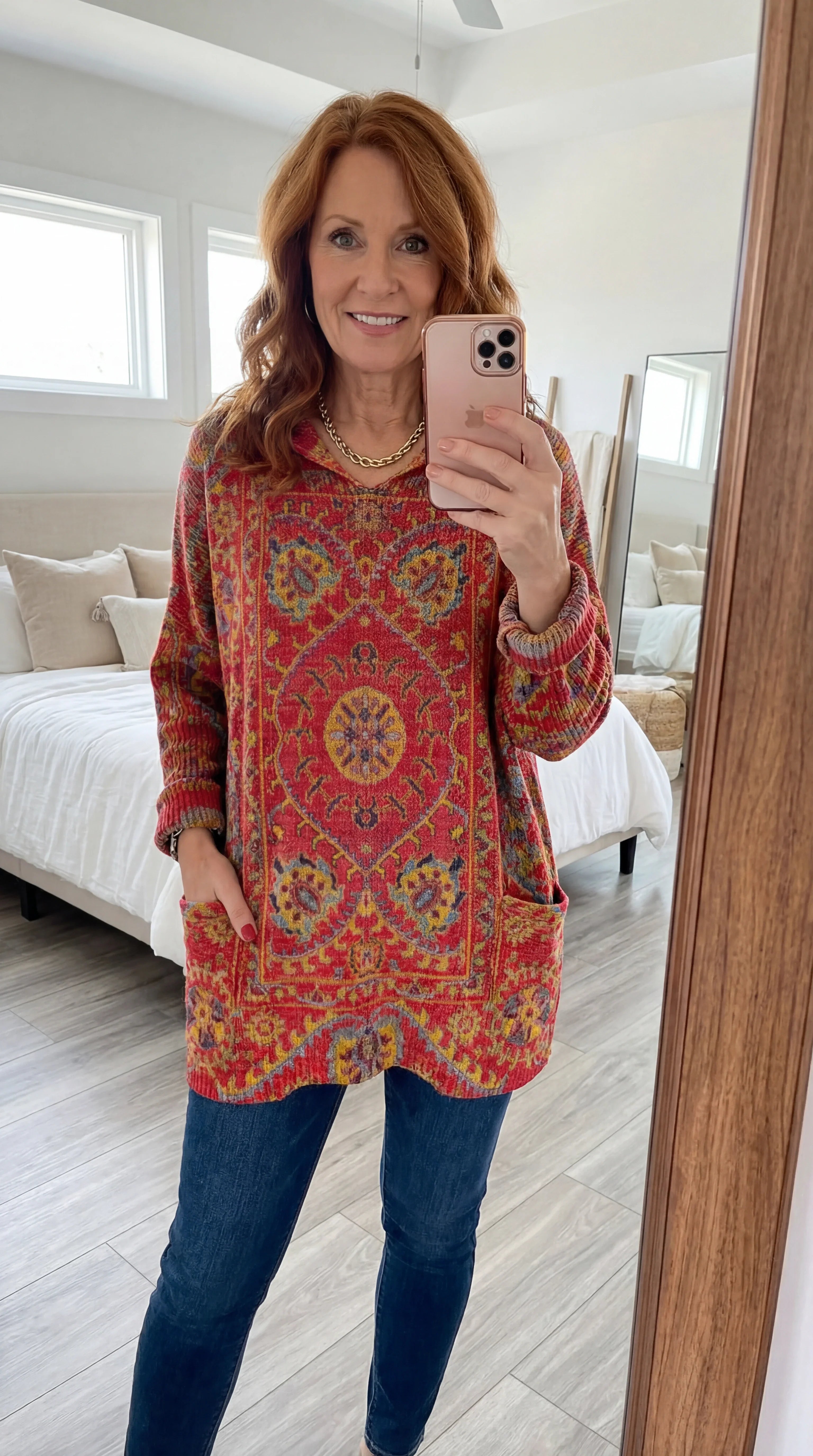 Tunique Femme Tricot à Capuche Style Rétro Ample Confortable Avec Poches