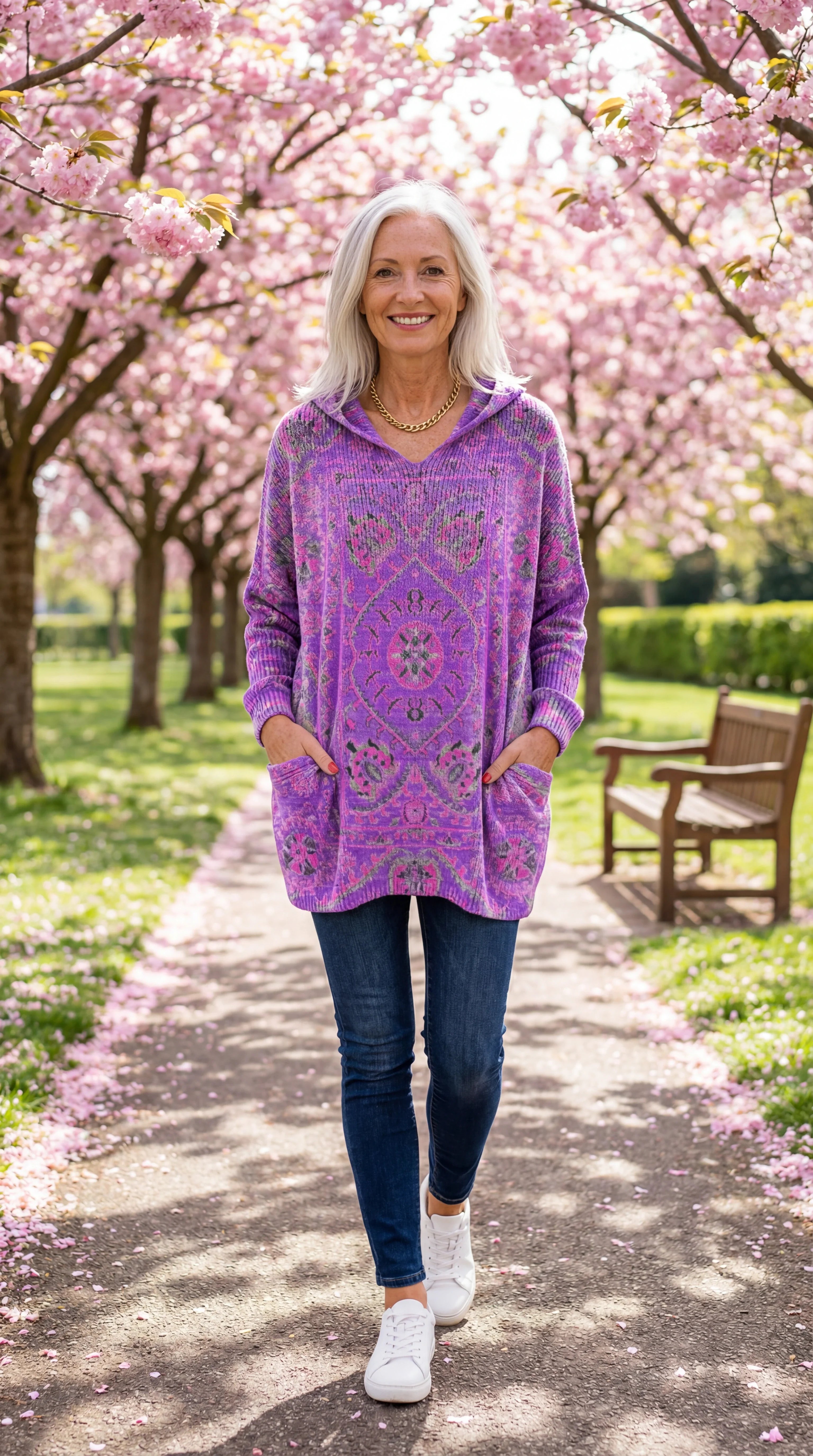 Tunique Femme Tricot à Capuche Style Rétro Ample Confortable Avec Poches
