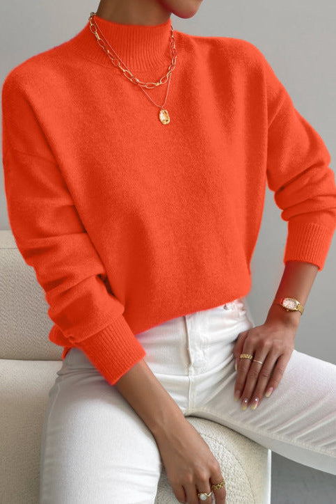 Pull femme en tricot doux à col montant