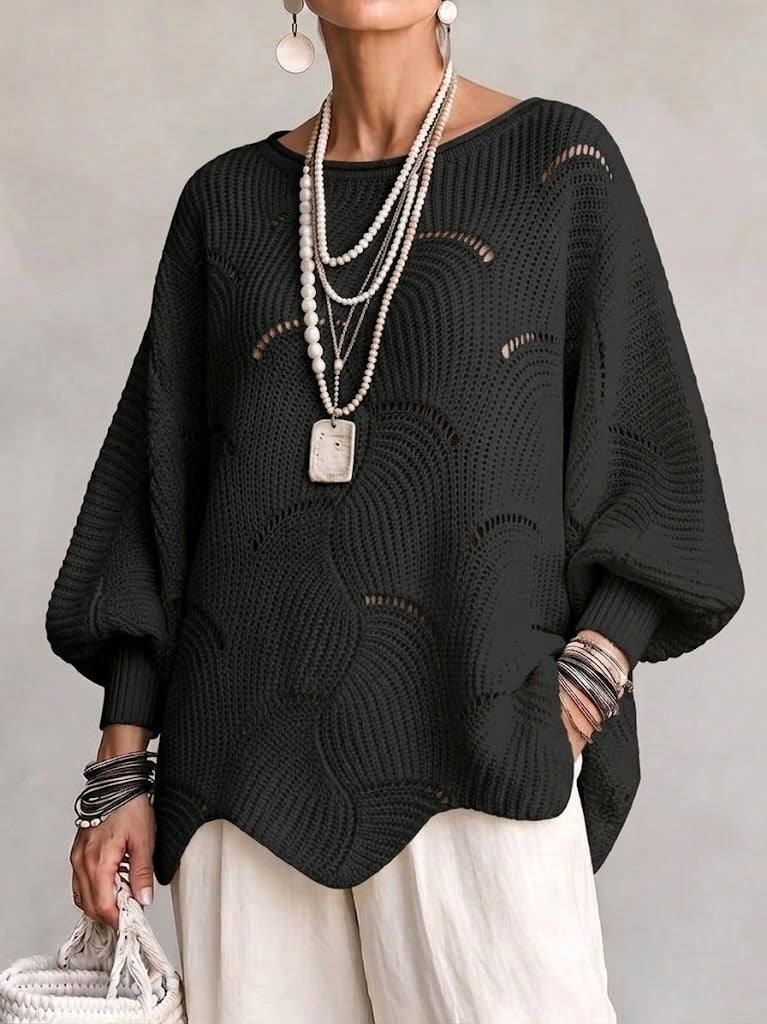 Pull femme ajouré en maille avec motif ondulé