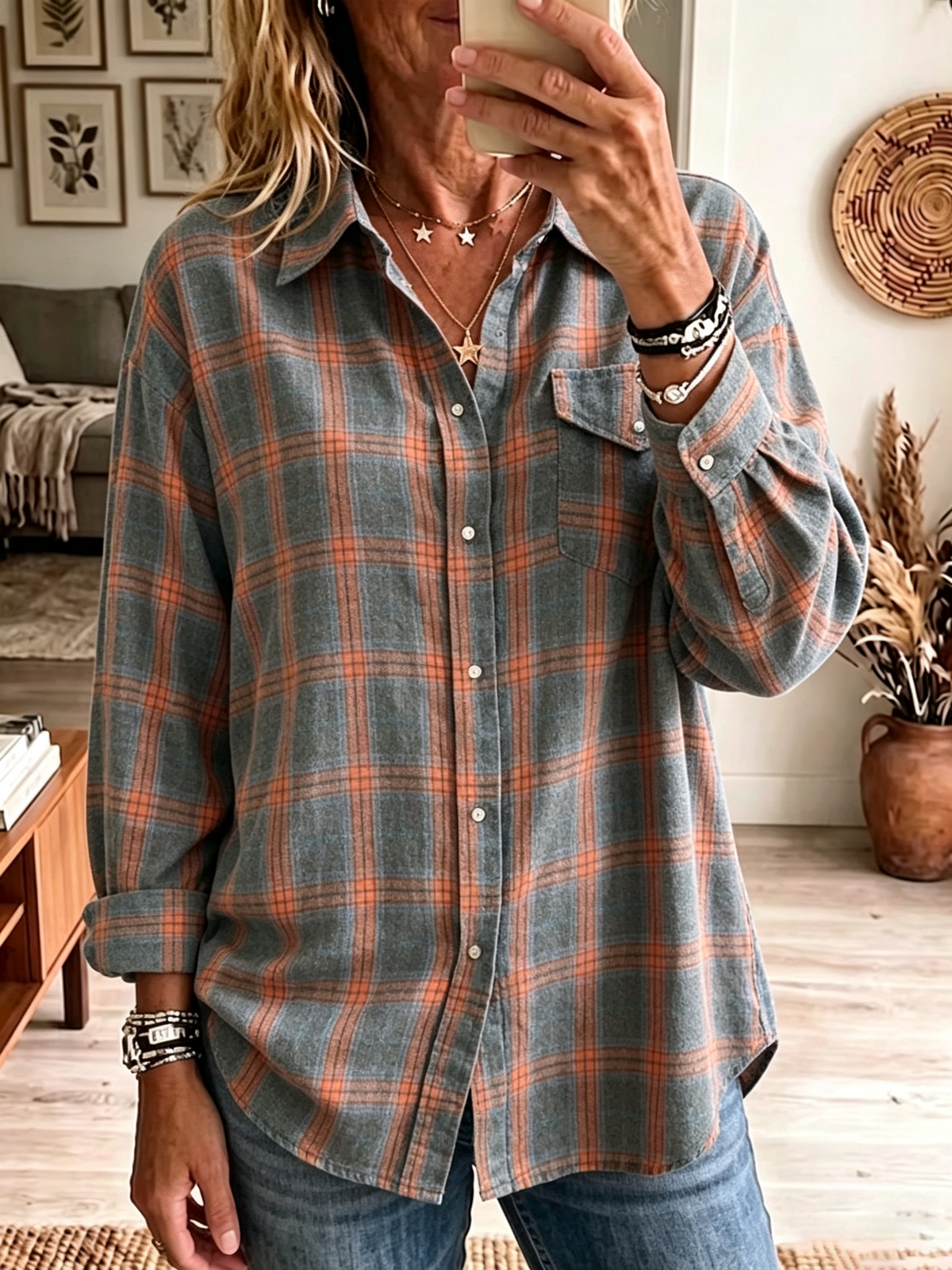 Chemise femme oversize à carreaux en coton