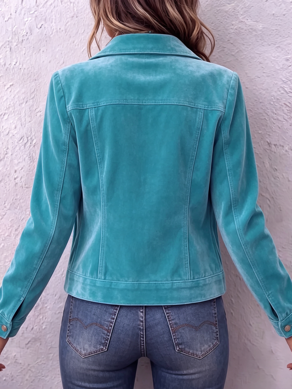 Veste femme en velours à boutons et col tailleur