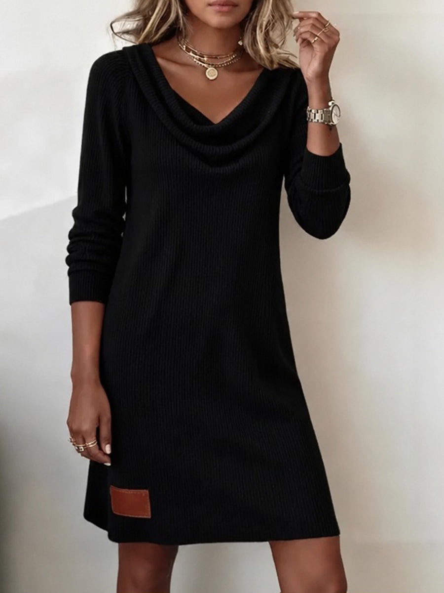 Robe-pull femme côtelée à col drapé