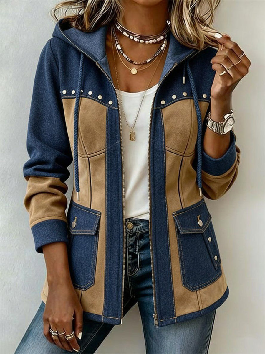 Veste femme à capuche avec poches et détails cloutés