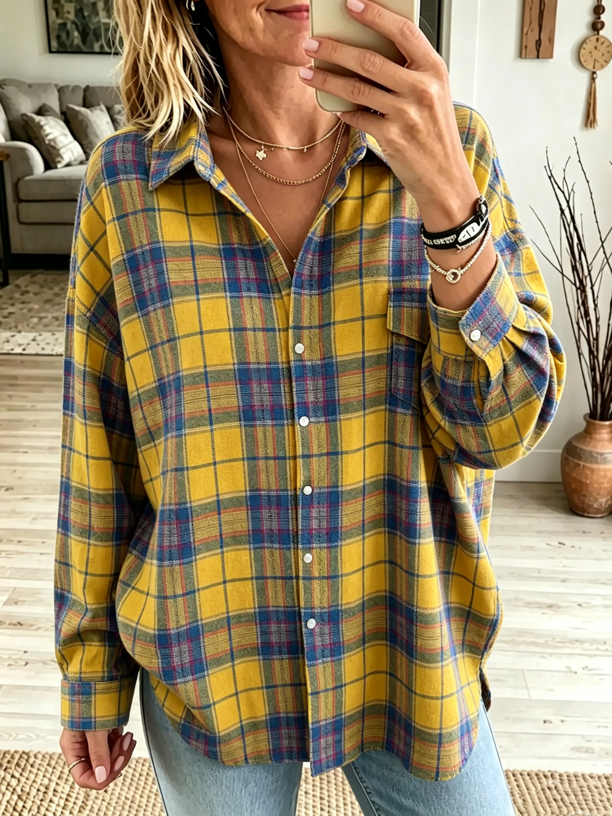 Chemise femme oversize à carreaux en coton
