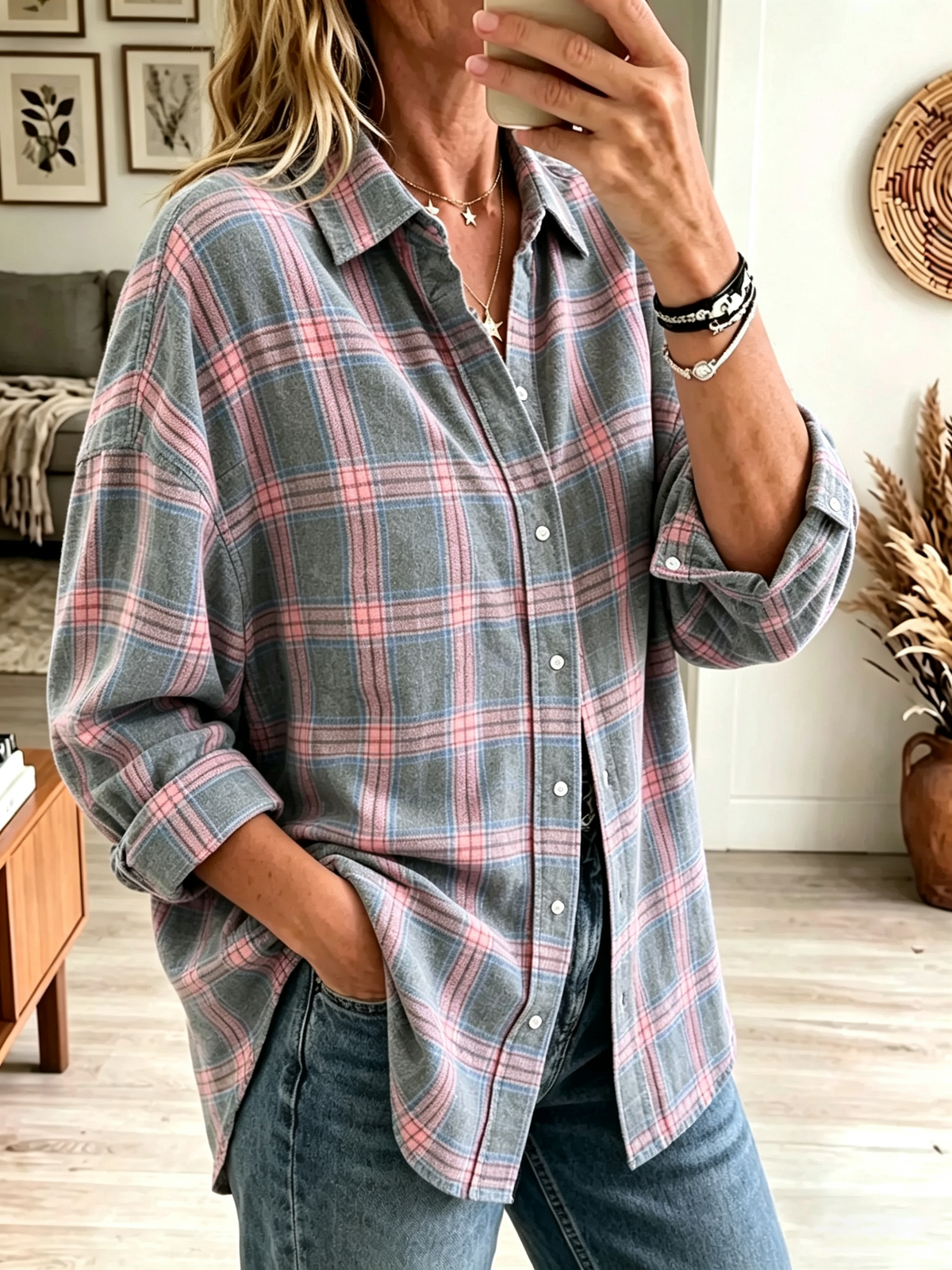 Chemise femme oversize à carreaux en coton