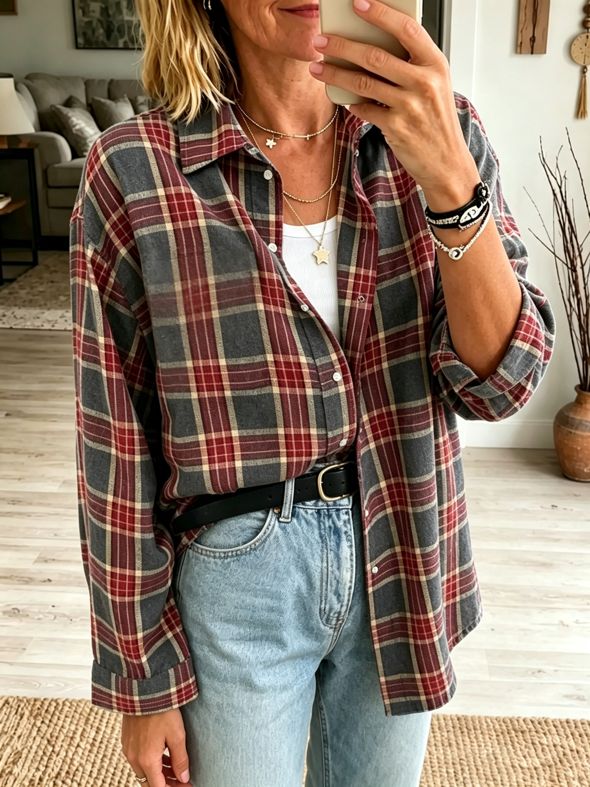 Chemise femme oversize à carreaux en coton