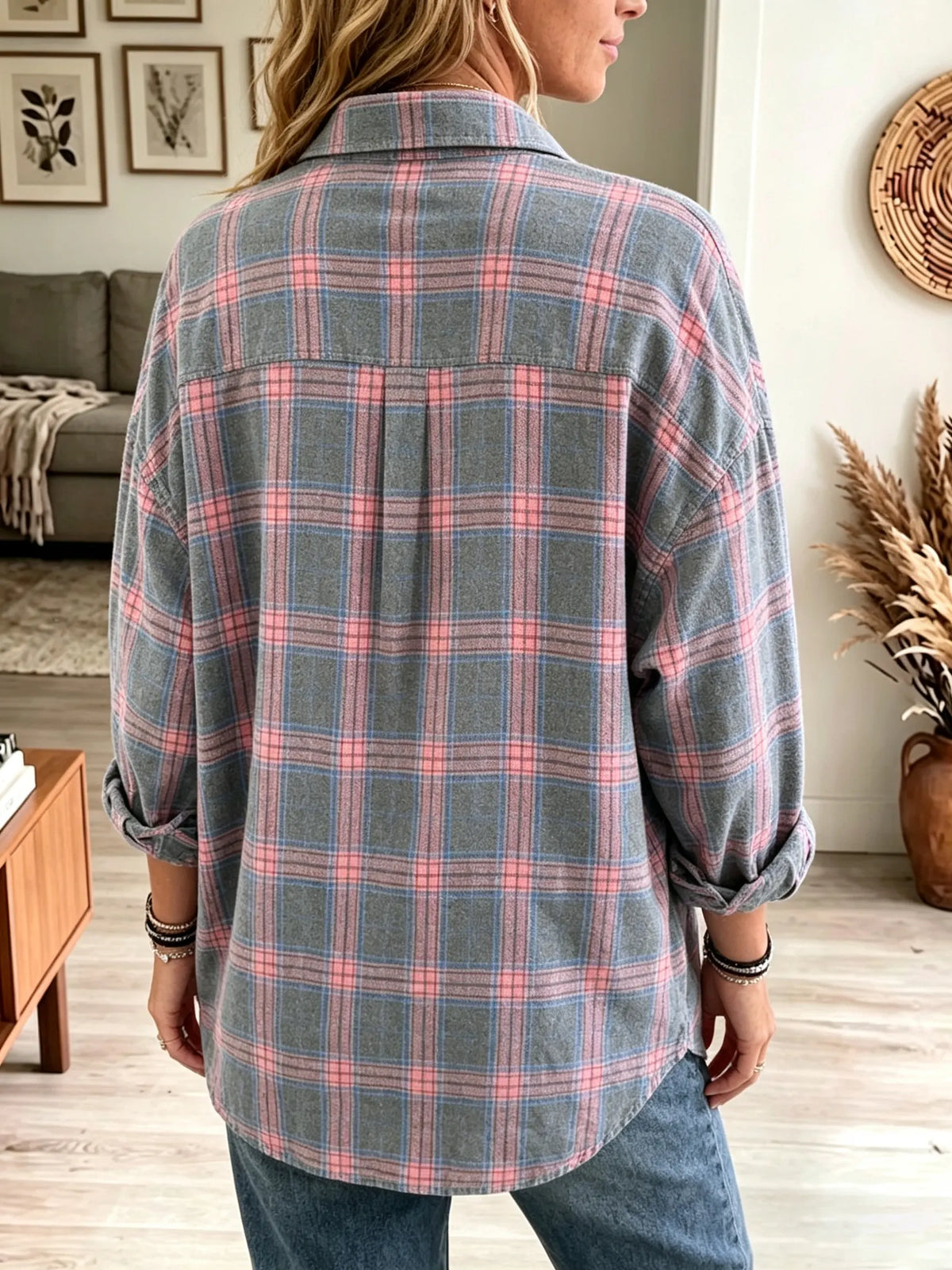 Chemise femme oversize à carreaux en coton