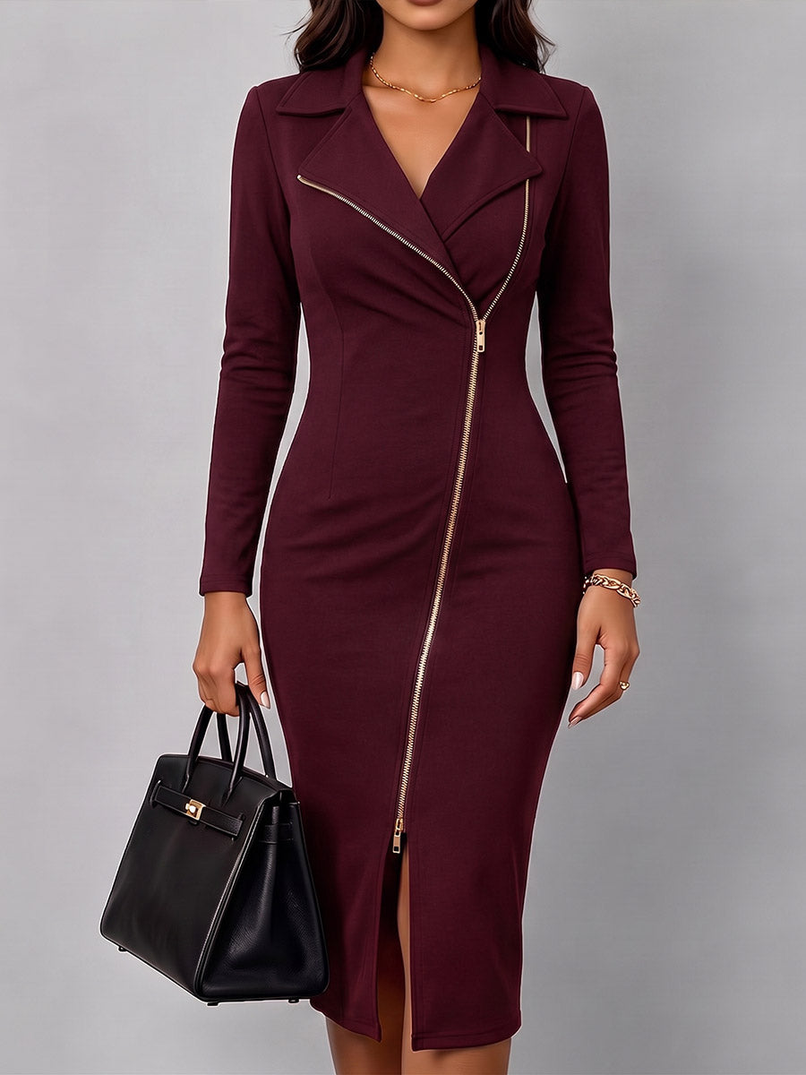 Robe midi femme ajustée à zip asymétrique