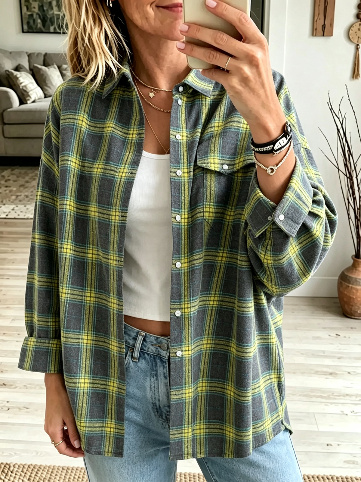 Chemise femme oversize à carreaux en coton