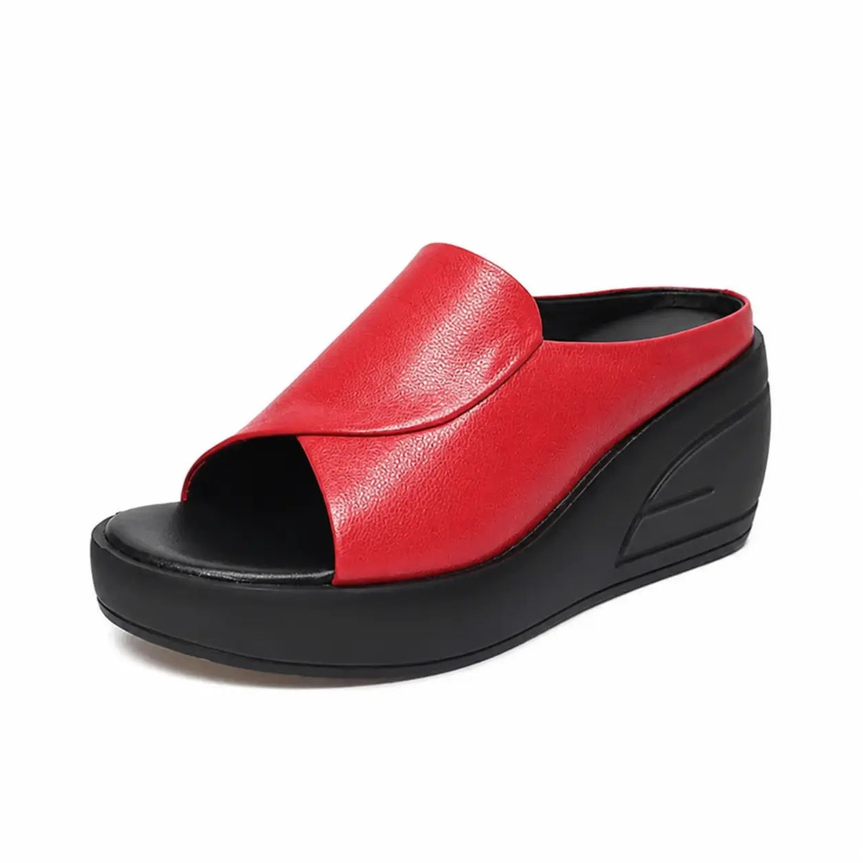 Mules compensées femme à bride large en PU