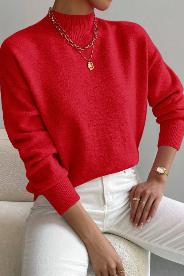 Pull femme en tricot doux à col montant