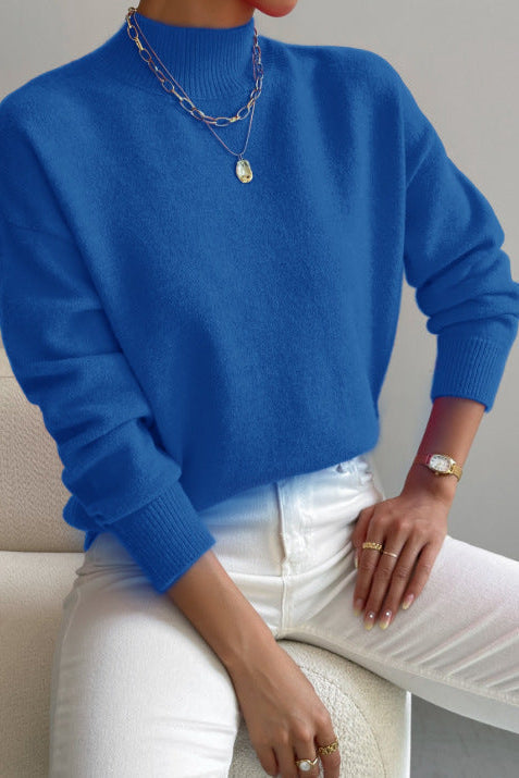 Pull femme en tricot doux à col montant