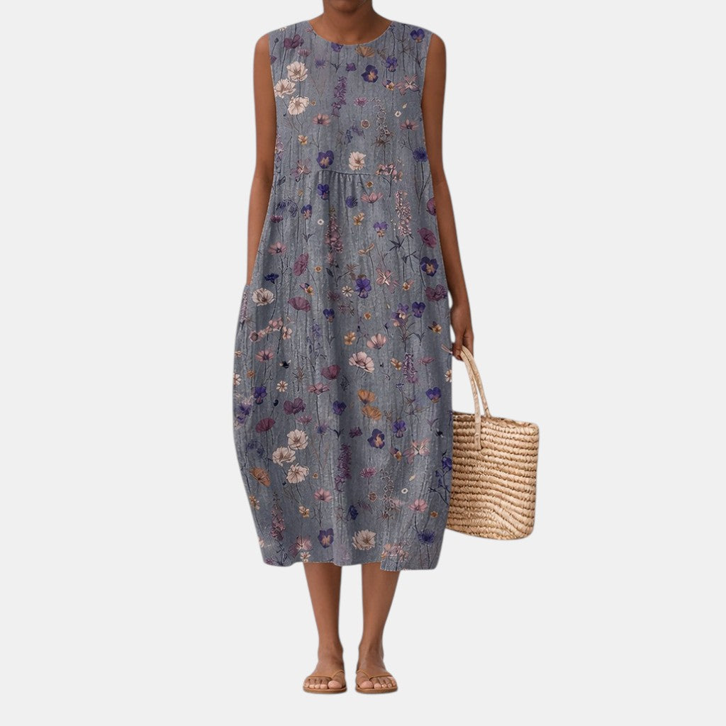 Robe midi femme fleurie sans manches avec poches