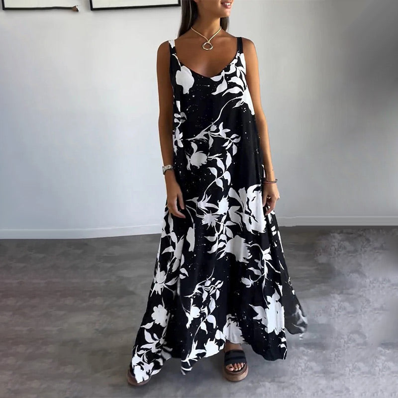 Robe Femme Été Sans Manches Col V Imprimée Fluide Confort