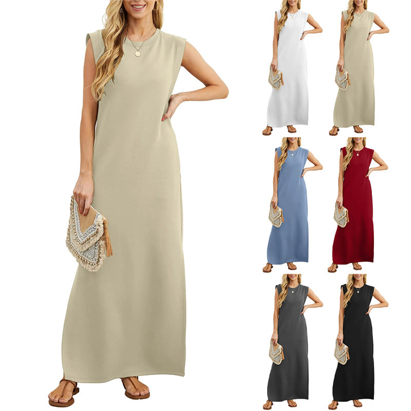 Robe Femme Longue Sans Manches Coupe Fluide Été Élégante