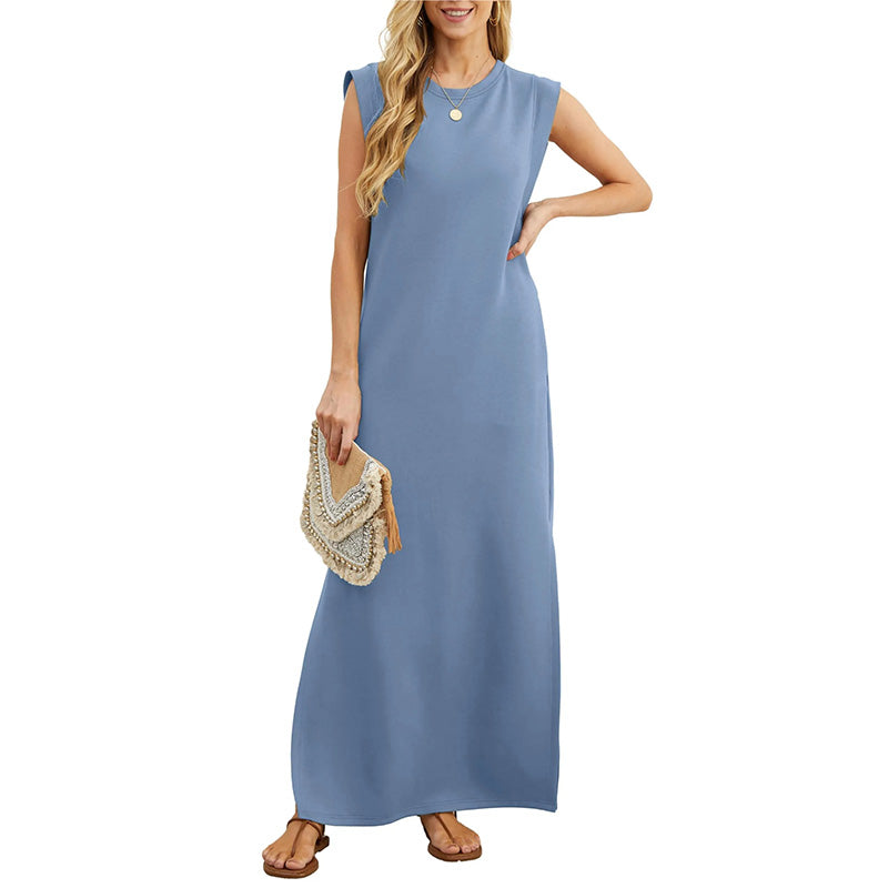 Robe Femme Longue Sans Manches Coupe Fluide Été Élégante