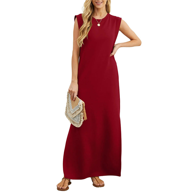 Robe Femme Longue Sans Manches Coupe Fluide Été Élégante