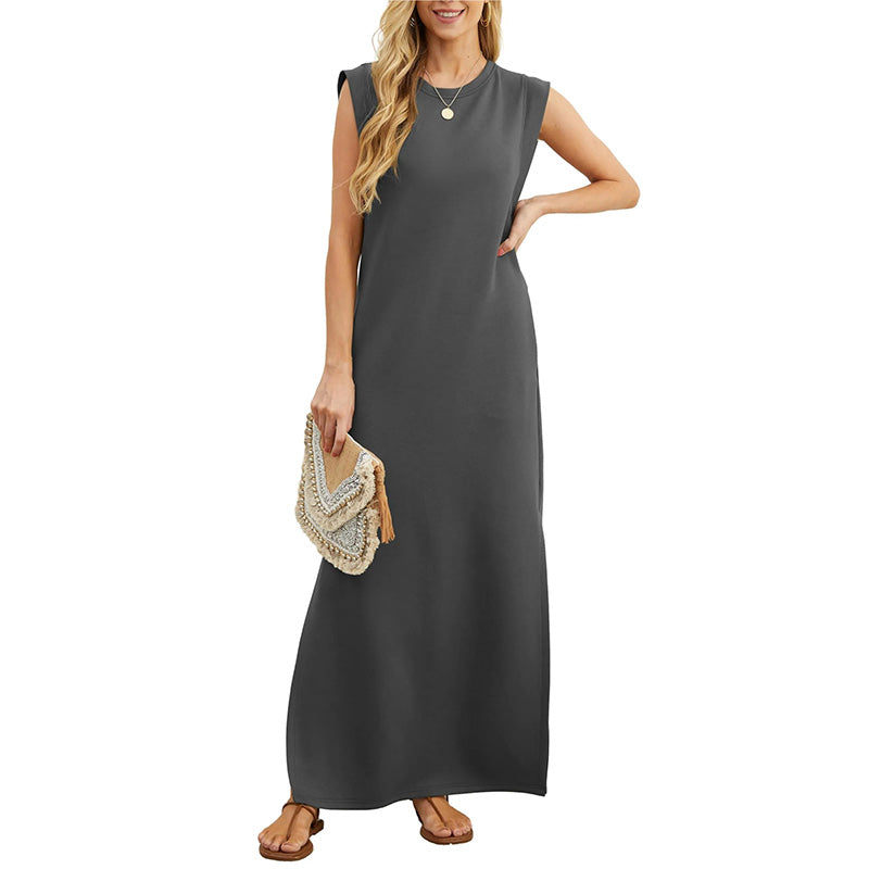 Robe Femme Longue Sans Manches Coupe Fluide Été Élégante