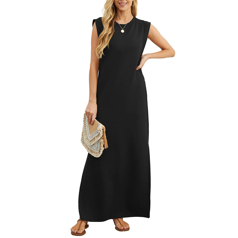 Robe Femme Longue Sans Manches Coupe Fluide Été Élégante