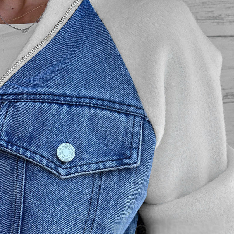 Veste femme style denim zippée – veste casual patchwork confortable