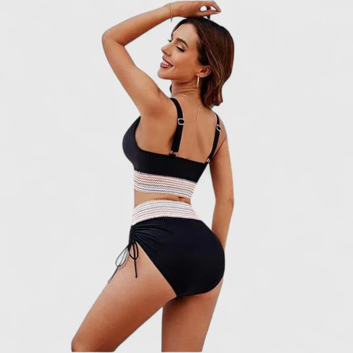 Bikini Deux Pièces Femme Halter Col V Bande Crochet Liens Latéraux