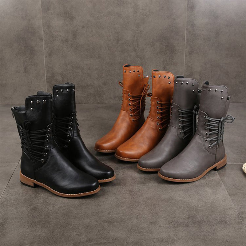 Bottines femme à lacets et rivets décoratifs