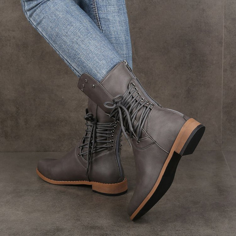 Bottines femme à lacets et rivets décoratifs