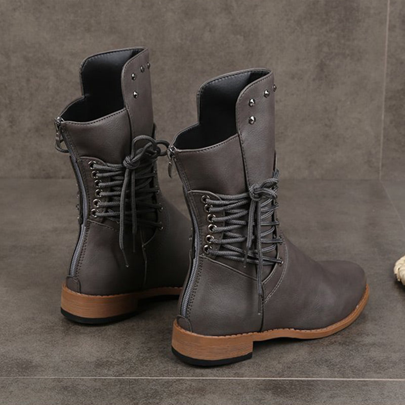 Bottines femme à lacets et rivets décoratifs