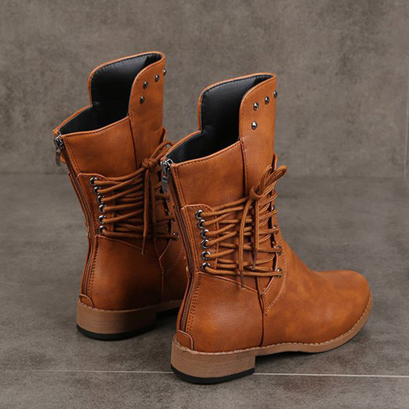 Bottines femme à lacets et rivets décoratifs