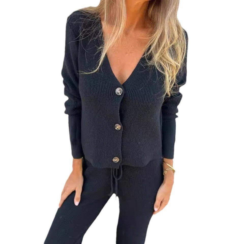 Ensemble femme cardigan et pantalon tricot fluide confortable élégant casual