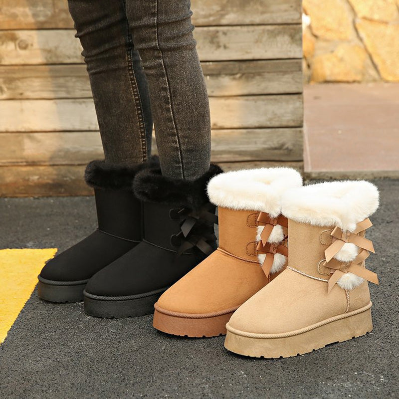 Bottes femme fourrées avec nœuds décoratifs