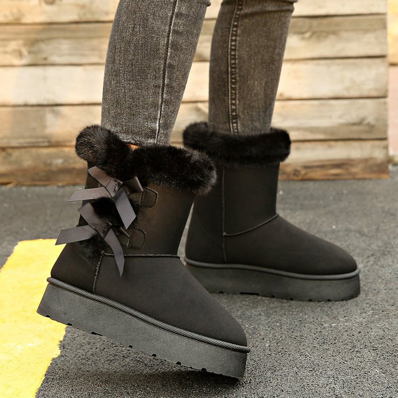 Bottes femme fourrées avec nœuds décoratifs