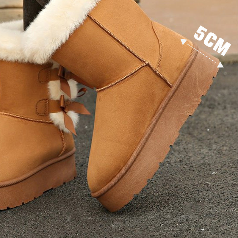Bottes femme fourrées avec nœuds décoratifs