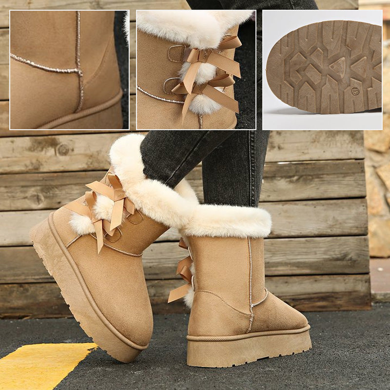 Bottes femme fourrées avec nœuds décoratifs