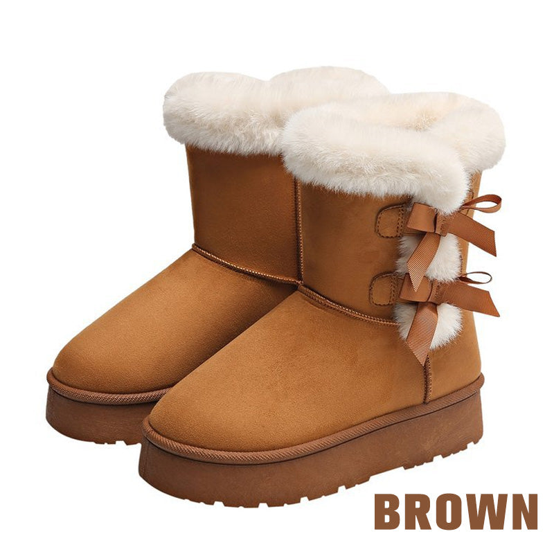 Bottes femme fourrées avec nœuds décoratifs