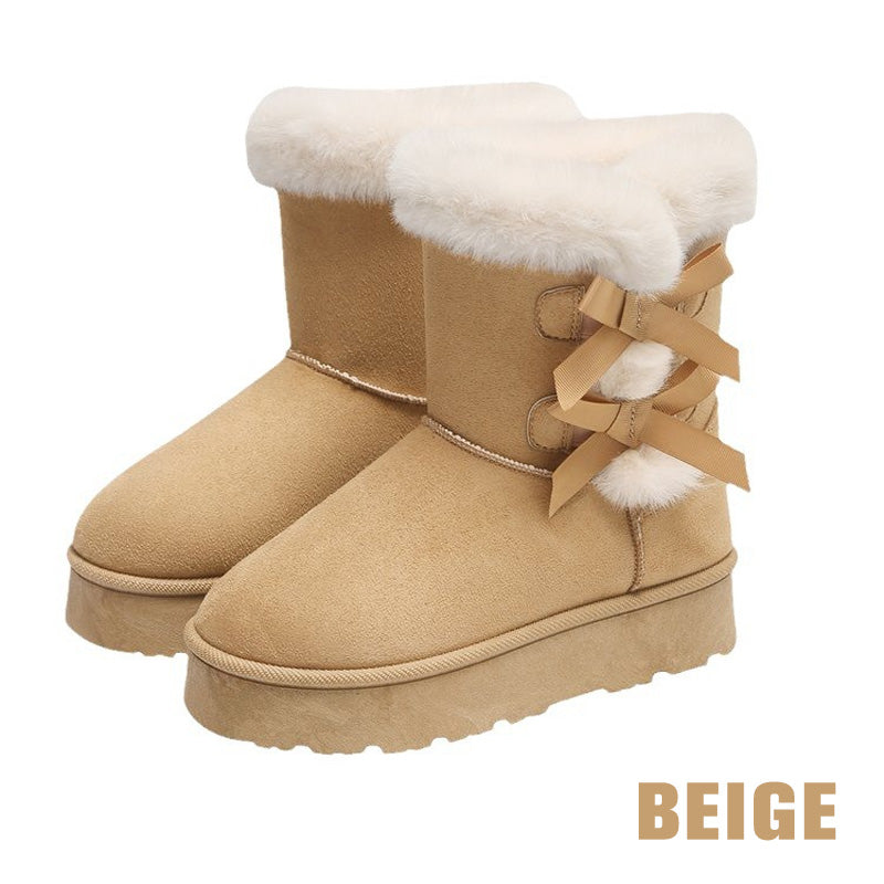 Bottes femme fourrées avec nœuds décoratifs