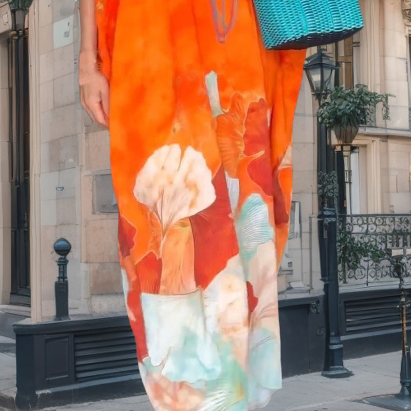 Robe Longue Bohème Fleurie avec Décolleté en V Fluide